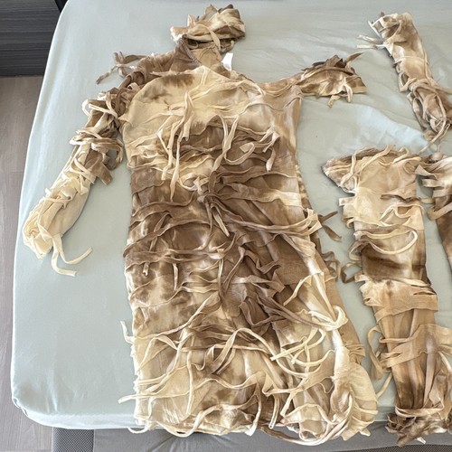 Unisex Mummy Bodysuit Costume with Arm & Leg Wraps Beige Brown