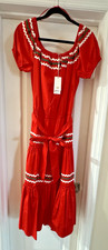 Tory Burch Red Tiered Peasant Dress Size M $428.00 NEW WITH TAGS