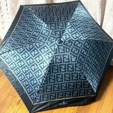 Folding Umbrella Fendi FF Logo Pattern With Case Black Gray Compact Travel Style