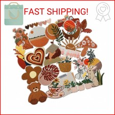 Nicime 24pcs Retro Boho Iron/Sew on Patches, Cute Girly Embroidered Applique, Fa