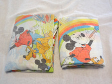 Walt Disney Vintage Mickey Mouse DonaldDuck Flat Fitted Sheet Set Twin Rainbow