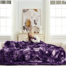 Cozy Bliss Faux Fur Throw Blanket for Couch, Cozy Warm Plush Striped Blanket for