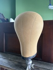 Beige Canvas Wig Display Mannequin Head Block with Metal Clamp Stand Base