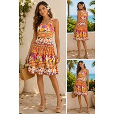 Vintage Talbots Dress Women's Petite S Orange Hawaiian Tropical Floral Sundress