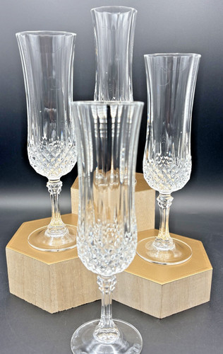 Cristal D'Arques Longchamp Champagne Flutes 8" Set of 4 Clear France Glass