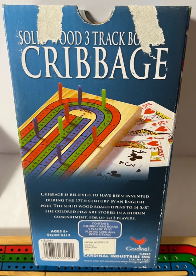 Cardinal Solid Wood CRIBBAGE Set Folding 3 Track Board w/ 2 Decks Playing Cards - Image 4 of 4