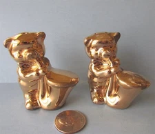 Gold Wash Musician PIG Salt Pepper Shaker Ceramic Vintage Pair