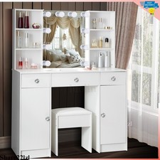 Vanity Set with Led Lights Makeup Desk Dressing Dresser Desk Table with Storages
