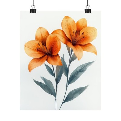 Boho Orange Peruvian Lilies Flower Art Print Poster, Minimalist Floral Art 4