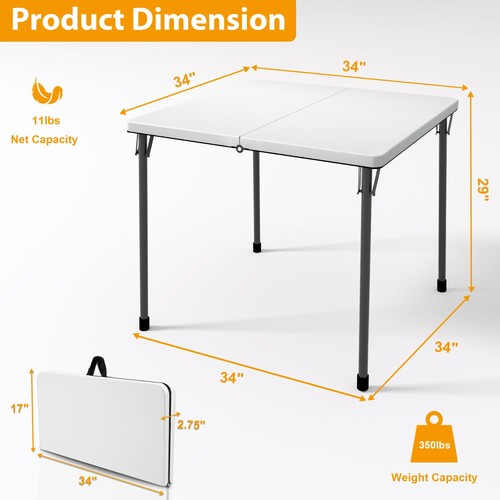34" Folding Table, Portable Square Folding Card Table with Collapsible Legs &... - Picture 7 of 8