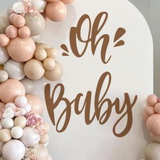 Baby Shower Party Decal Sign Oh Baby Gold Gender Reveal Neutral Girl or Boy D...