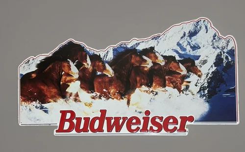 Vtg 35”x18” Budweiser Metal CLYDESDALE BEER SIGN ANHEUSER BUSCH 1994 1995 EUC