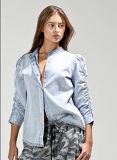 Veronica Beard Portia Chambray Denim Size 4 Worn Once 3/4 Length Blouse Top