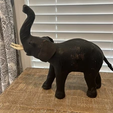 Vintage Leather Lucky Trunk Up Elephant, Gorgeous Piece