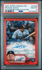 2023 Topps Chrome Michael Busch Red Wave Auto /5 RC PSA 8 Chicago Cubs