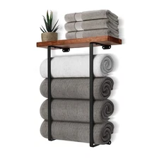 Wall Mount Towel Rack with Wood Shelf, Metal Organizer for Bathroom Decorn