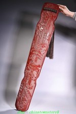 48" Old Dynasty Wood Lacquerware Tree House People Musical Instrument Guqin