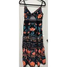 Black Floral Bird Cutout Tie Front Maxi Dress Size M