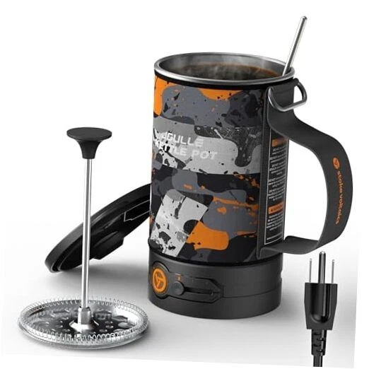 Electric French Press Coffee Maker, 120V Boil Water & Press Coffee Camouflage