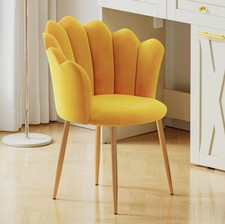 Velvet Accent Chair, Vanity Chair with Seashell Backrest and Golden Metal Legs