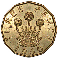 1940 Great Britain George VI Threepence Coin – Nickel-Brass