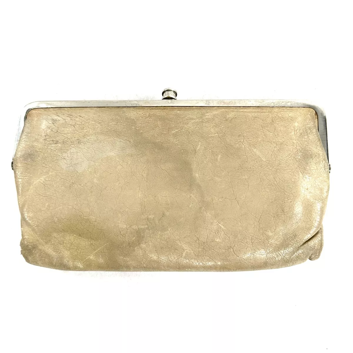 HOBO International Lauren Taupe Leather Double Kiss Locks Frame Clutch Wallet
