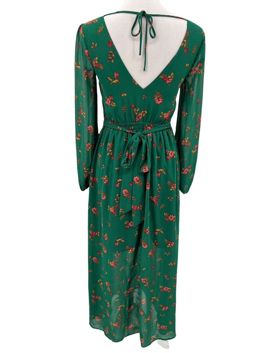 modcloth green floral dress Floral Embroidered Maxi Dress With Sheer Flutter Sleeves In Sage Multi