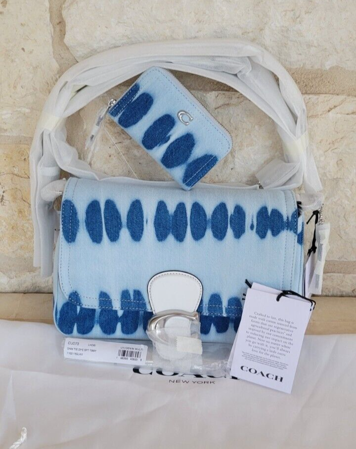 AUTH NEW COACH Soft Tabby Tie Dye Denim Shoulder Bag + Cardcase