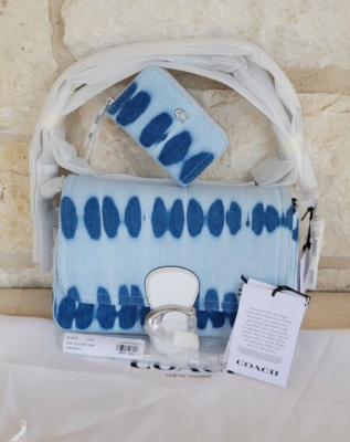 AUTH NEW COACH Soft Tabby Tie Dye Denim Shoulder Bag + Cardcase