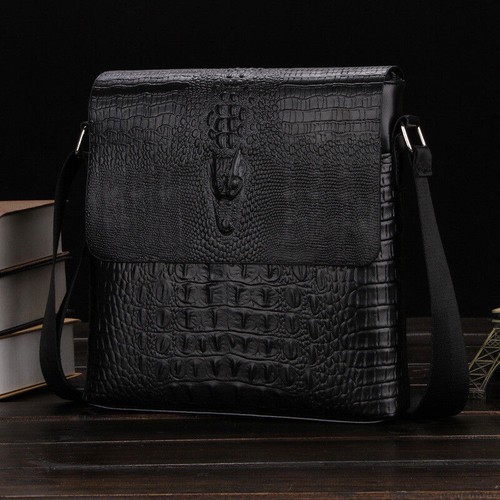 Alligator Men's Leather Briefcase Satchel Bag Crossbody Handbag Vintage
