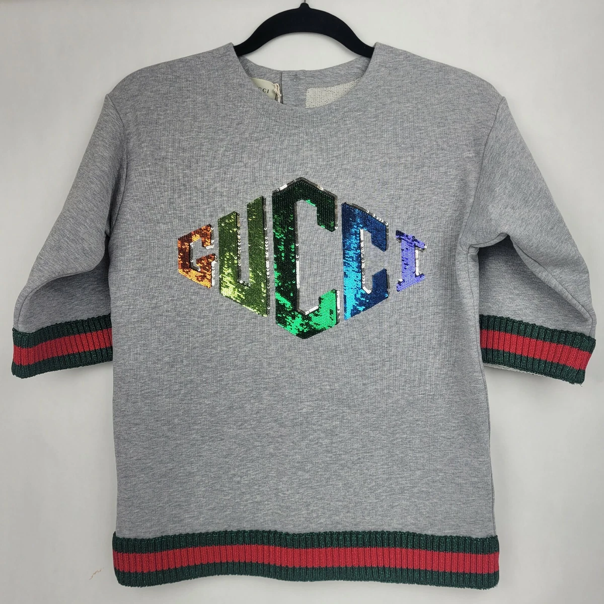 Gucci Kid s Gray Cotton Web Sequin Sweatshirt 10J Ladies XS 518558 1225