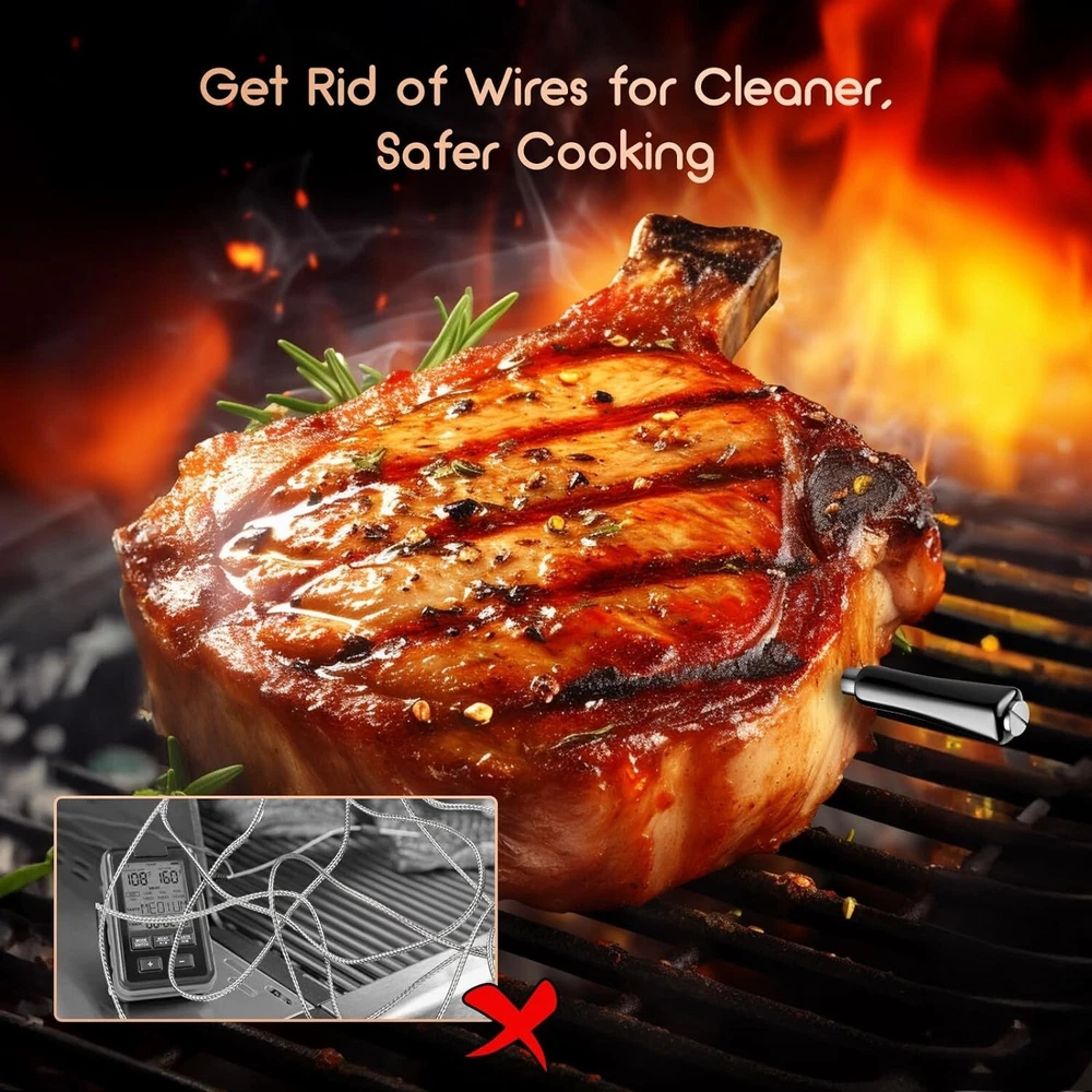 Wireless Meat Thermometer Bluetooth Waterproof Smart Meat Probe for BBQ Grill