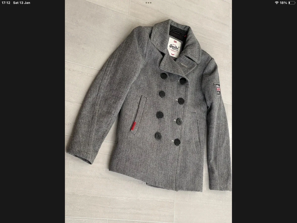 Superdry Military Rookie Peacoat Light Grey Herringbone Size Small