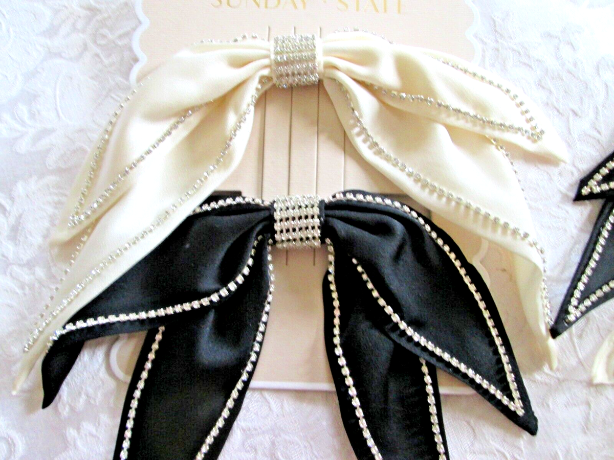 SUNDAY STATE TWO PAIR BLACK & IVORY EMBELLISHED RHINESTONE 