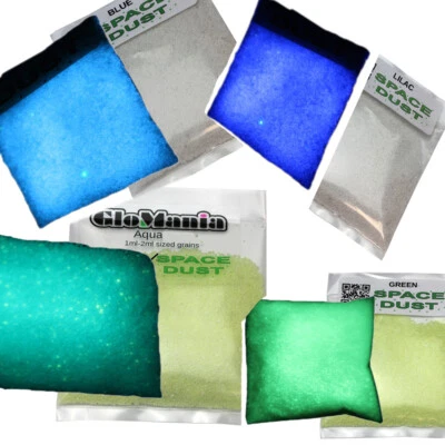 GLOMANIA Glow in the Dark Sand, Space Dust in Aqua, Lilac, Blue or Green- 1oz