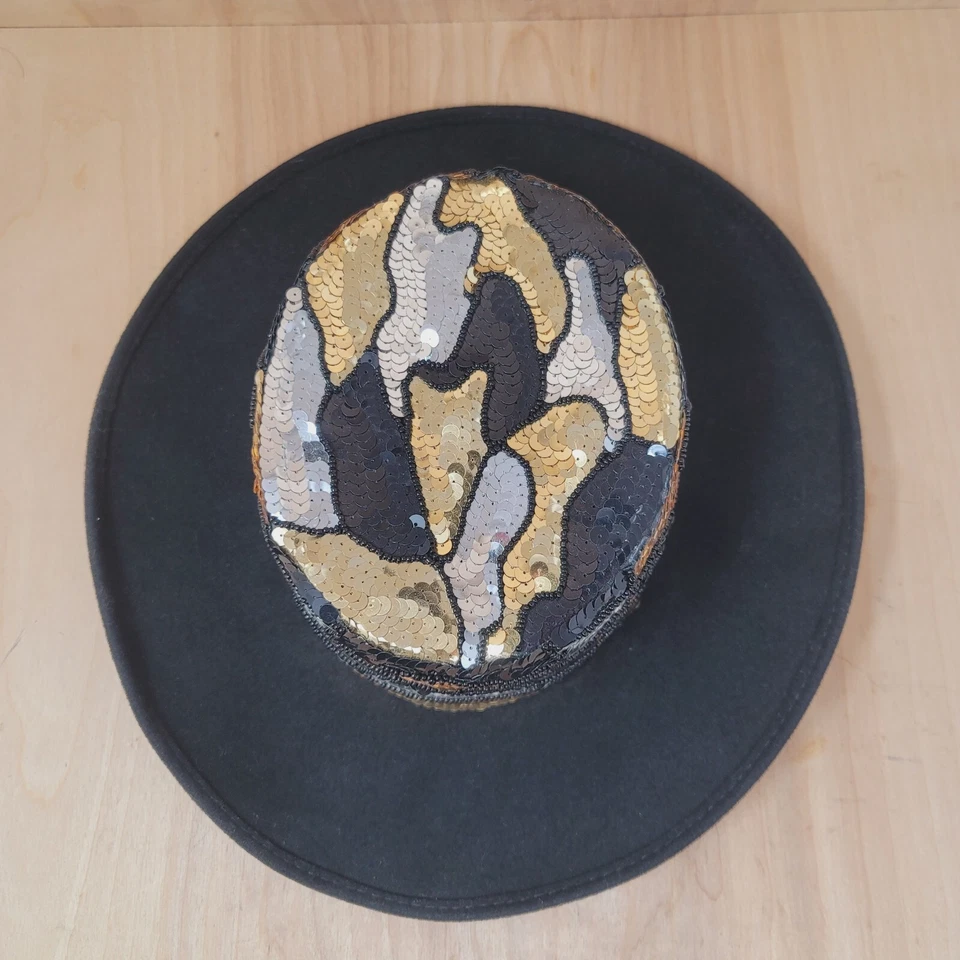 Carole Freed Women’s Hat for Le Petit Chapeau Wool Black Sequined Beaded USA - Image 2 of 4