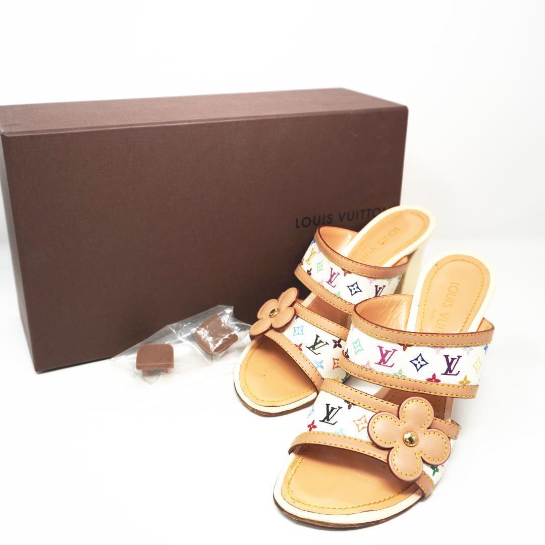 LOUIS VUITTON Monogram Logo Sandals Mules size 37 Multicolor LOUIS VUITTON Monogram Logo Sandals Mules size 37 Multicolor