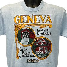 Vintage 90s Geneva Indiana T Shirt Limberlost Wabash Made In USA Blue S Small
