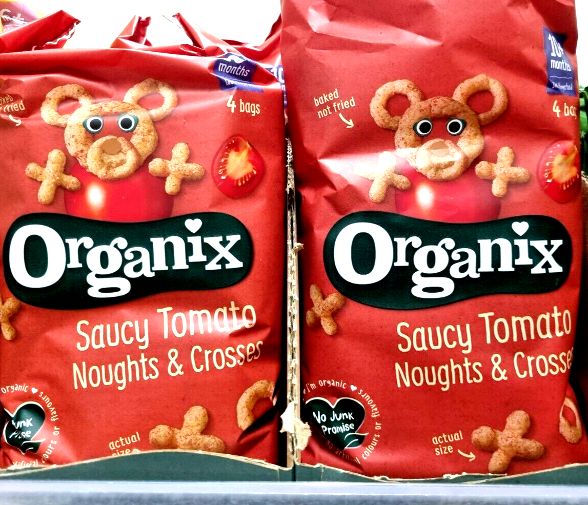 2 x Organix Saucy Tomato Noughts and Crosses Organic Baked Corn Puffs Snacks