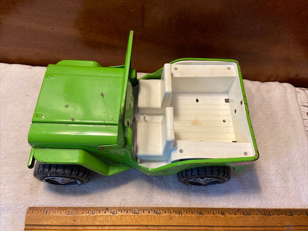 Vintage Early 1970's Tonka Pressed Steel Lime Green Jeep Runabout