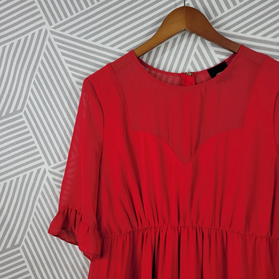 Vestido de Maternidad Asos Talla 10 EE. UU. Fiesta Funda Rojo Malla Volantes Evento Noche Foto 4 de 4
