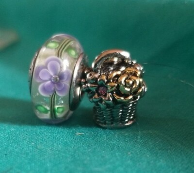 AUTHENTIC PANDORA BEAD w/EURO Pugster BUNCH OF FLOWERS CHARM W/POUCH Lot L550