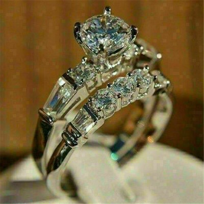 Engagement And Wedding 14K White Gold Ring 2.85 Ct Lab Created Diamond Ring Set