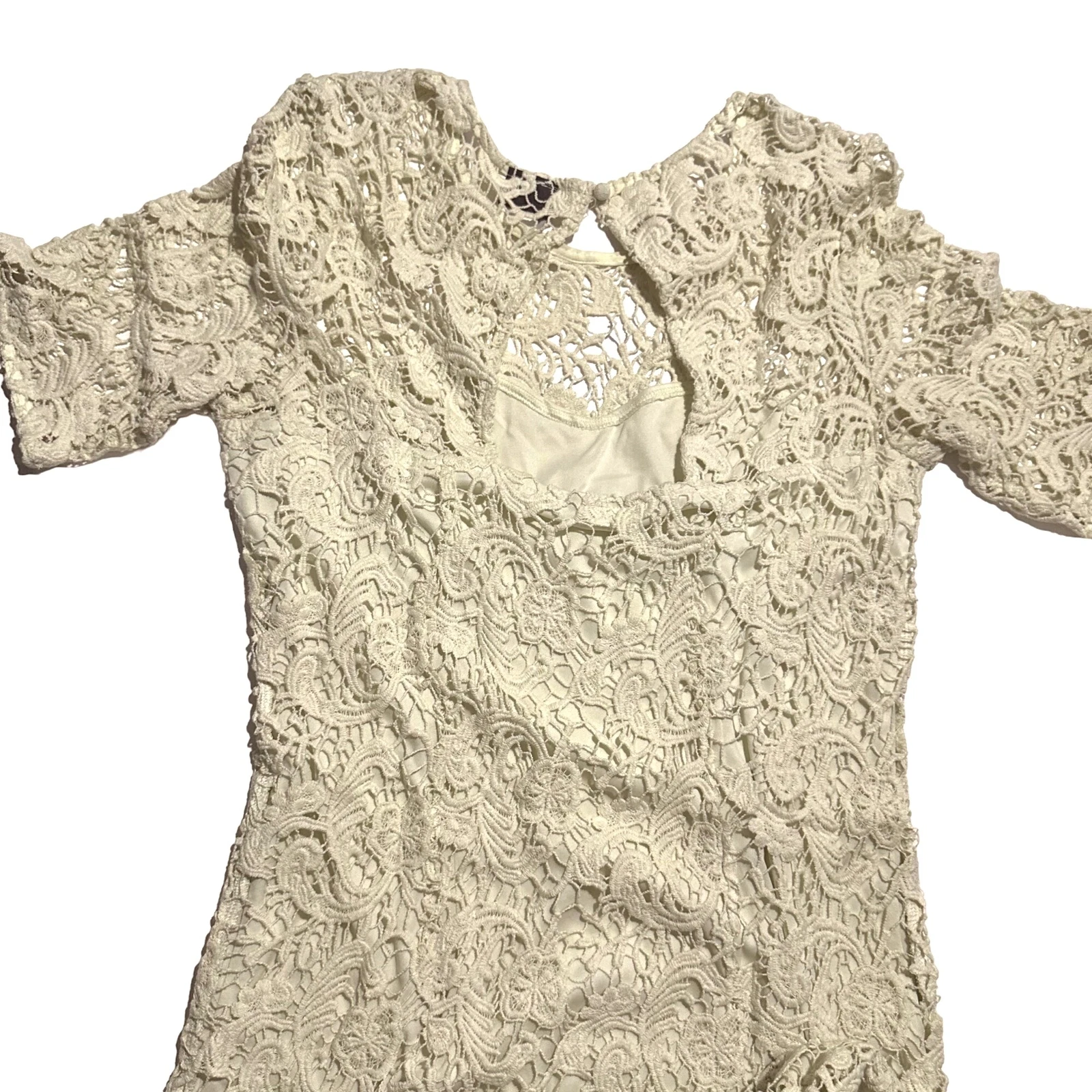 OFF WHITE Abito corto pizzo scintillante e fade bianco sporco Urban Outfitters Cottagecore