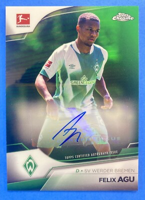 Felix Agu - 2022-23 Topps Bundesliga Chrome Green Autograph /99 - Werder Bremen