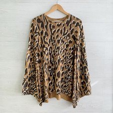 Show Me Your Mumu Mellow - Golden Eye Tan silver painted leopard tunic sweater M
