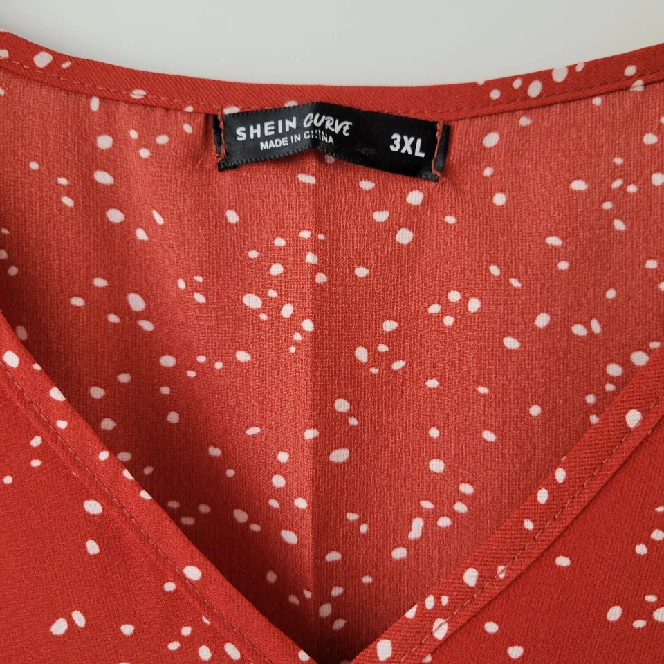 Shein Curve Sleeveless Top 3XL Womens Orange Polka Dot Loose V Neck Lightweight - Bild 4 von 4