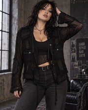 Whimsigoth Top Womens Medium Hooded Mesh Witchy Grunge Dark Romantic Goth Skater