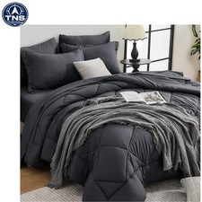 Luxurious 7-Piece Queen Comforter Set - All-Season Reversible Bedding, Dark Grey