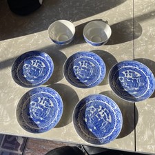Blue Willow Childs Tea Cup set, circa 1940s Marked MaDE IN OCCUPIED Japan 7 Pcs